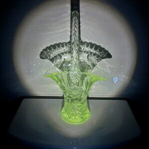 Vintage Manganese Glass Basket Vase, See Description